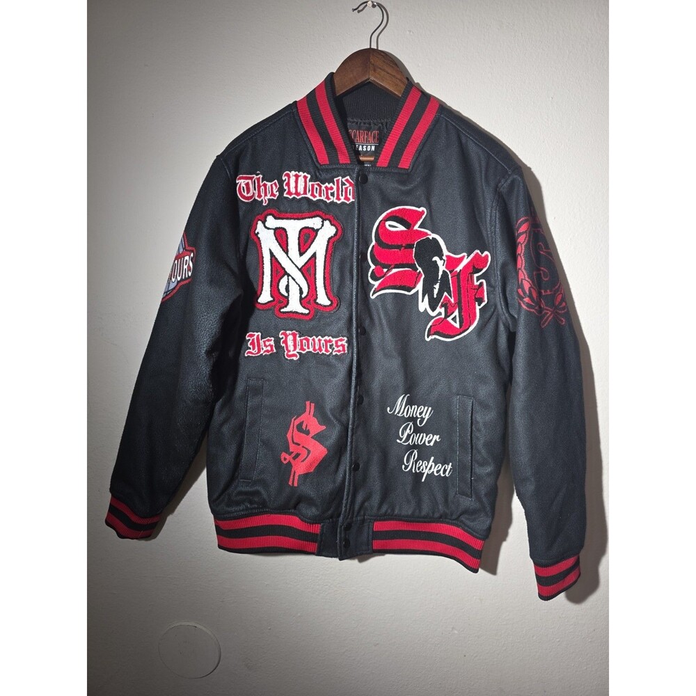 Reason X Scarface Tony Montana Varsity Jacket Black Red Mens Size Large - Picture 3 of 6